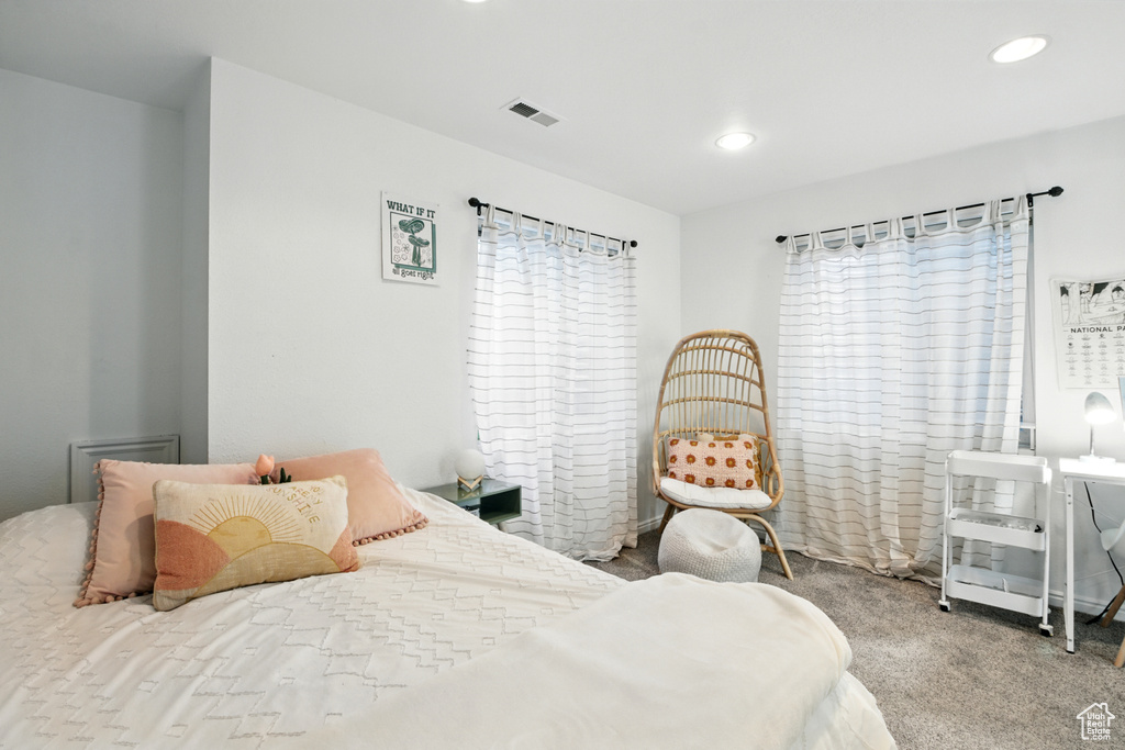 Bedroom with carpet flooring and recessed lighting
