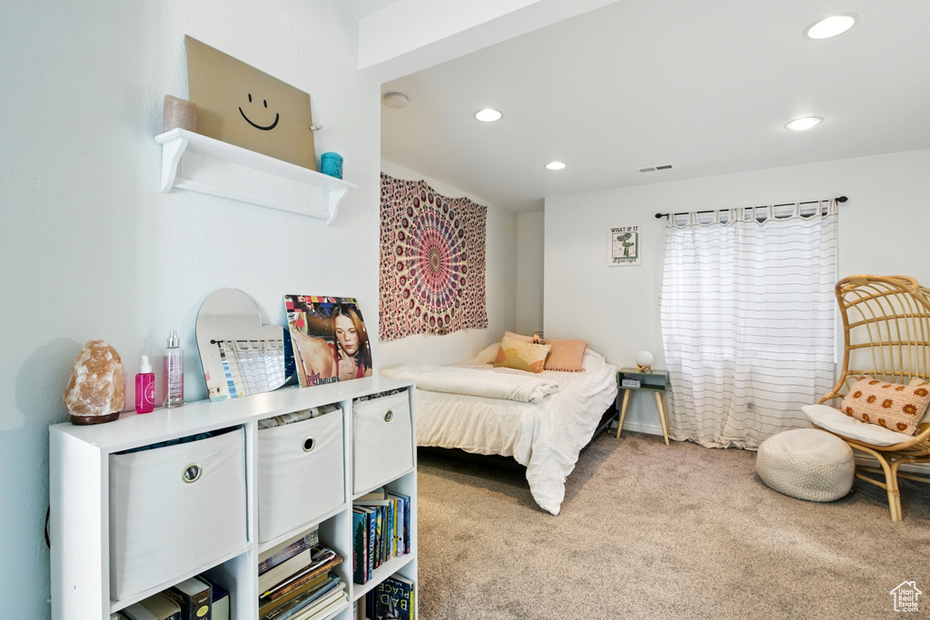 Bedroom featuring carpet flooring and recessed lighting