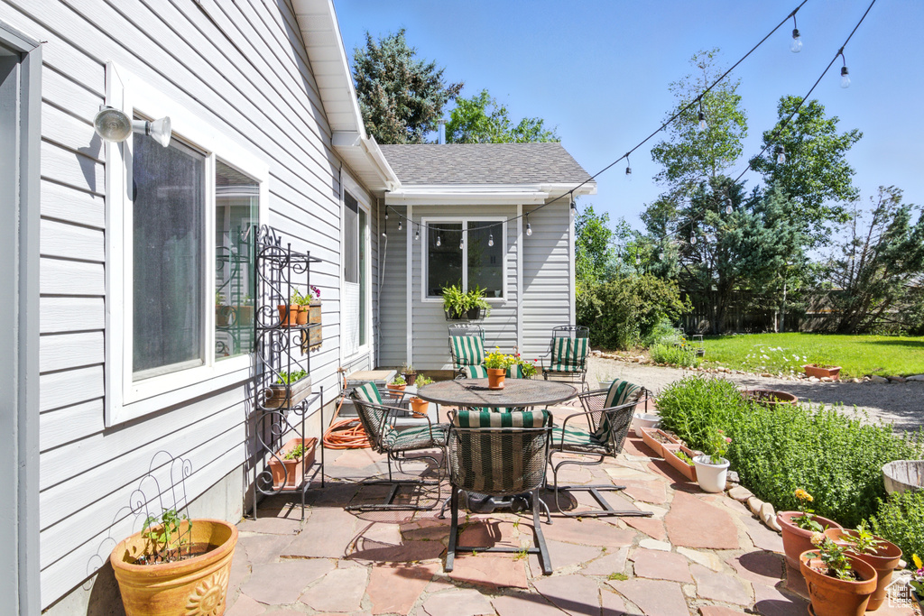 View of patio featuring outdoor dining area