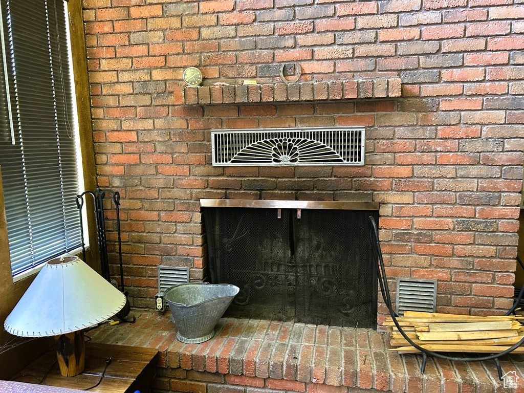 Detailed view of a brick fireplace