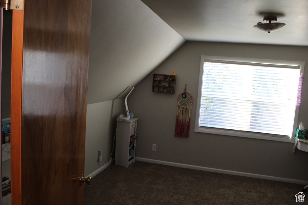 Bonus room with lofted ceiling and carpet floors