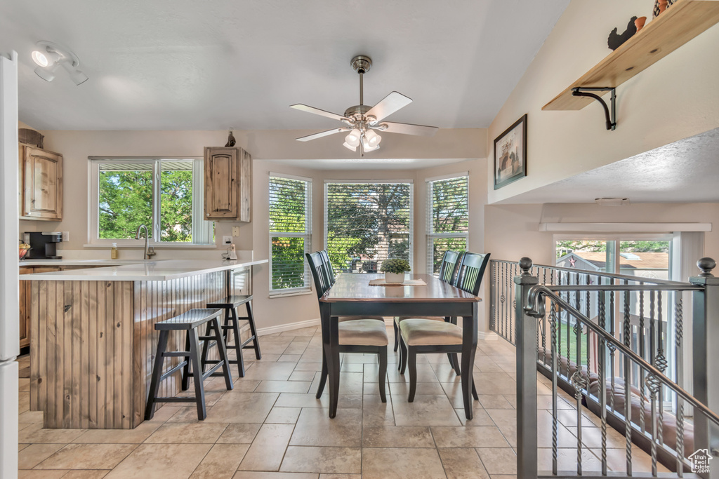 Dining space featuring plenty of natural light and ceiling fan