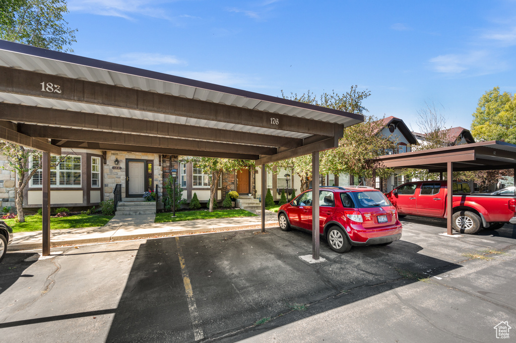 View of covered parking lot