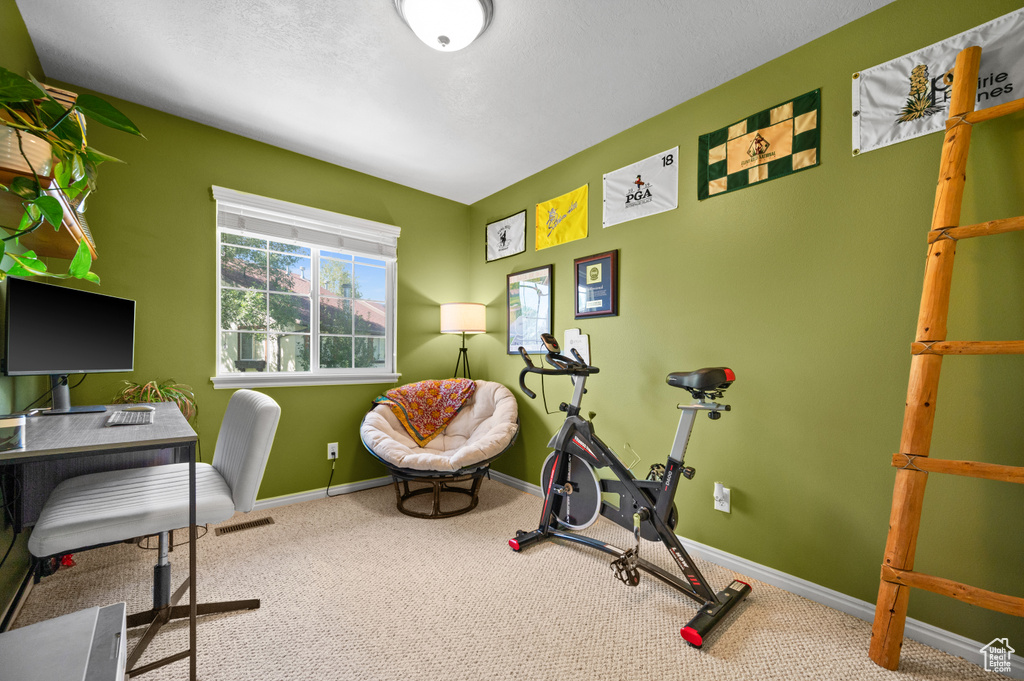 Carpeted office featuring baseboards