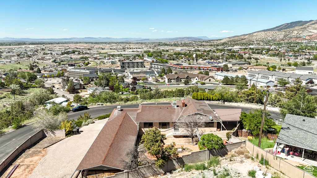 Drone / aerial view of a mountain backdrop