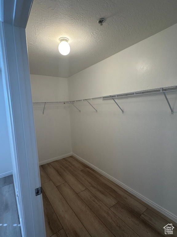 Walk in closet with wood finished floors