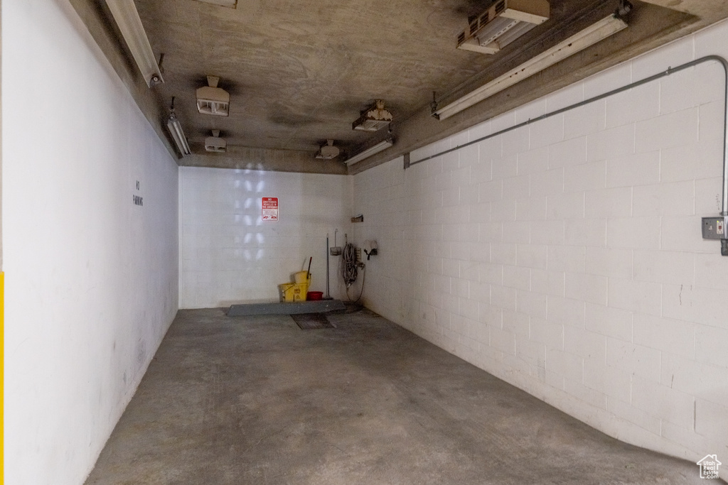 Garage with concrete block wall