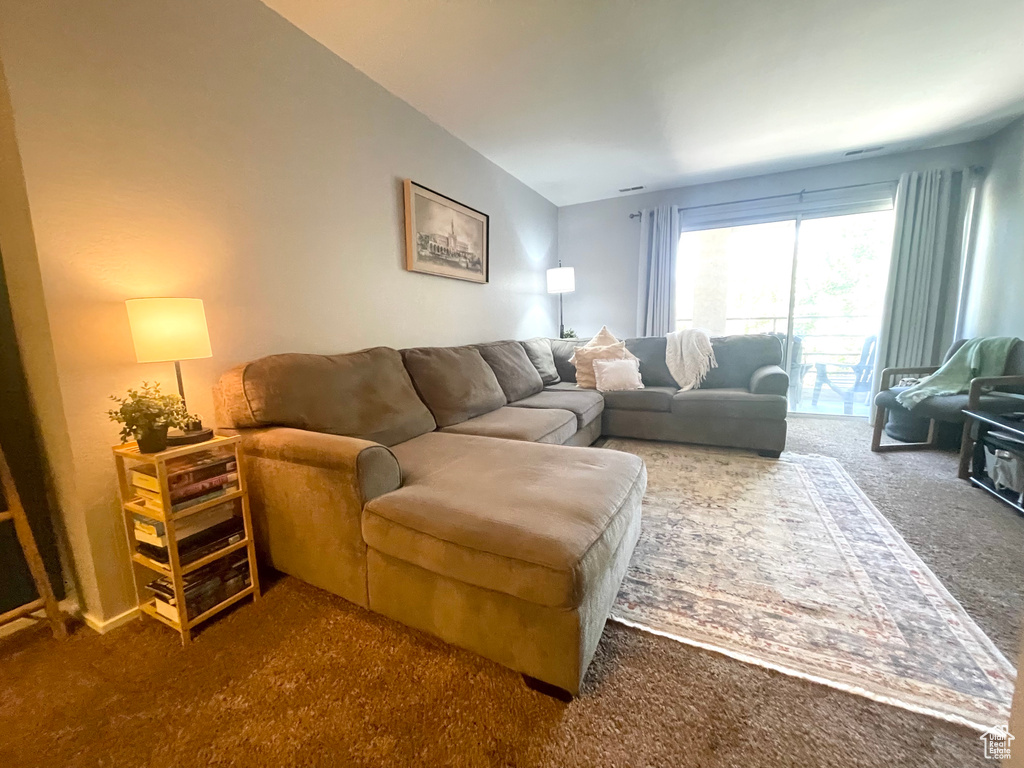View of carpeted living area