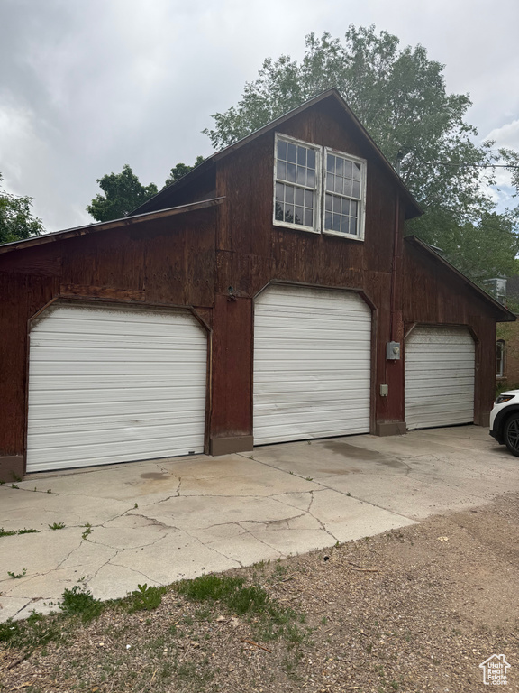 View of detached garage