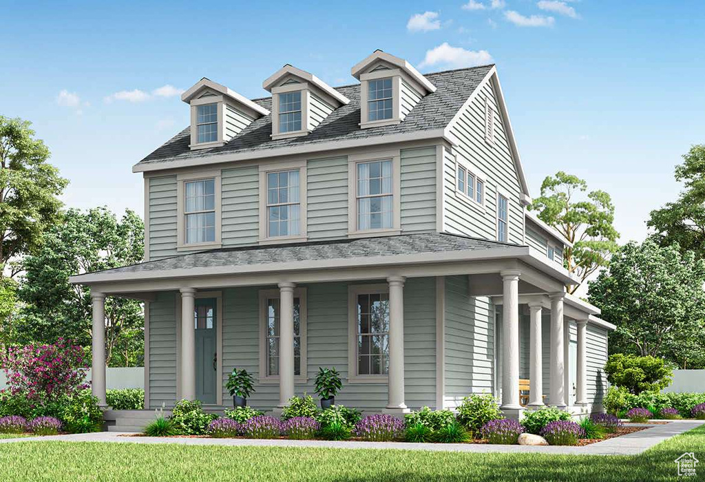 View of front of property featuring covered porch