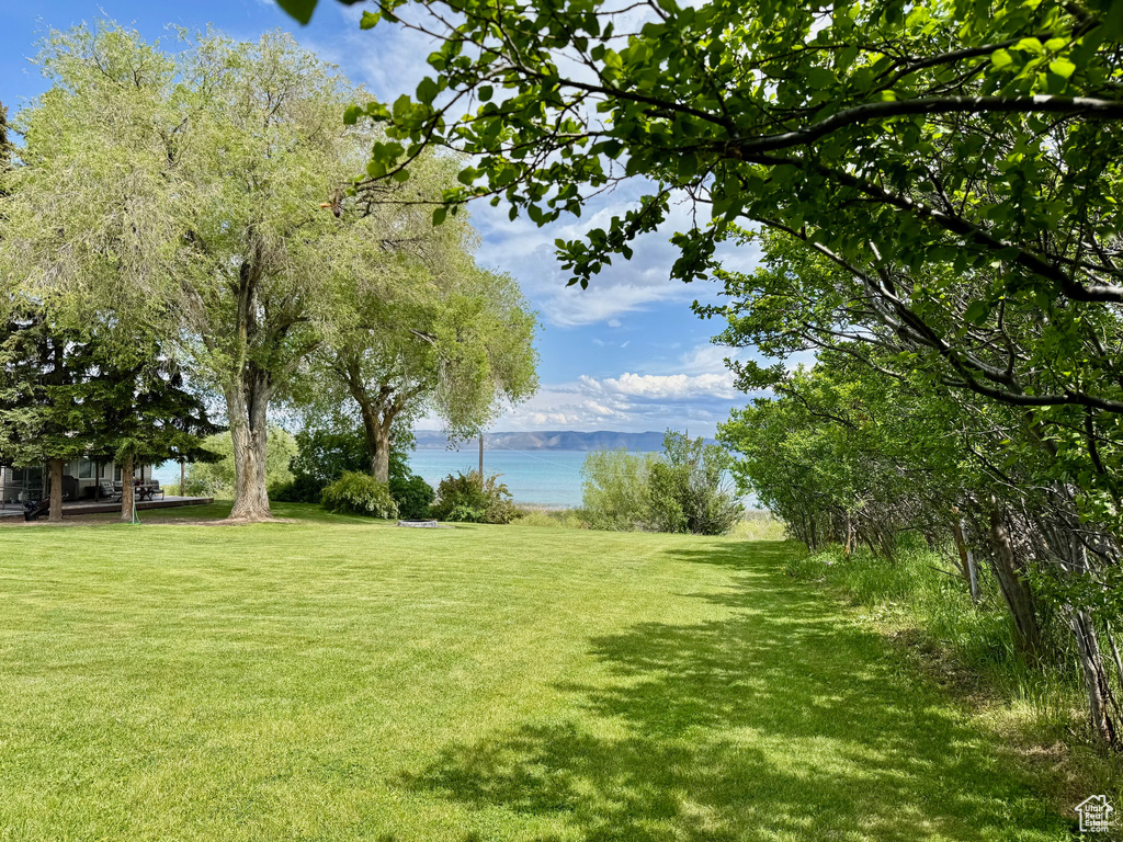 View of grassy yard featuring a water view