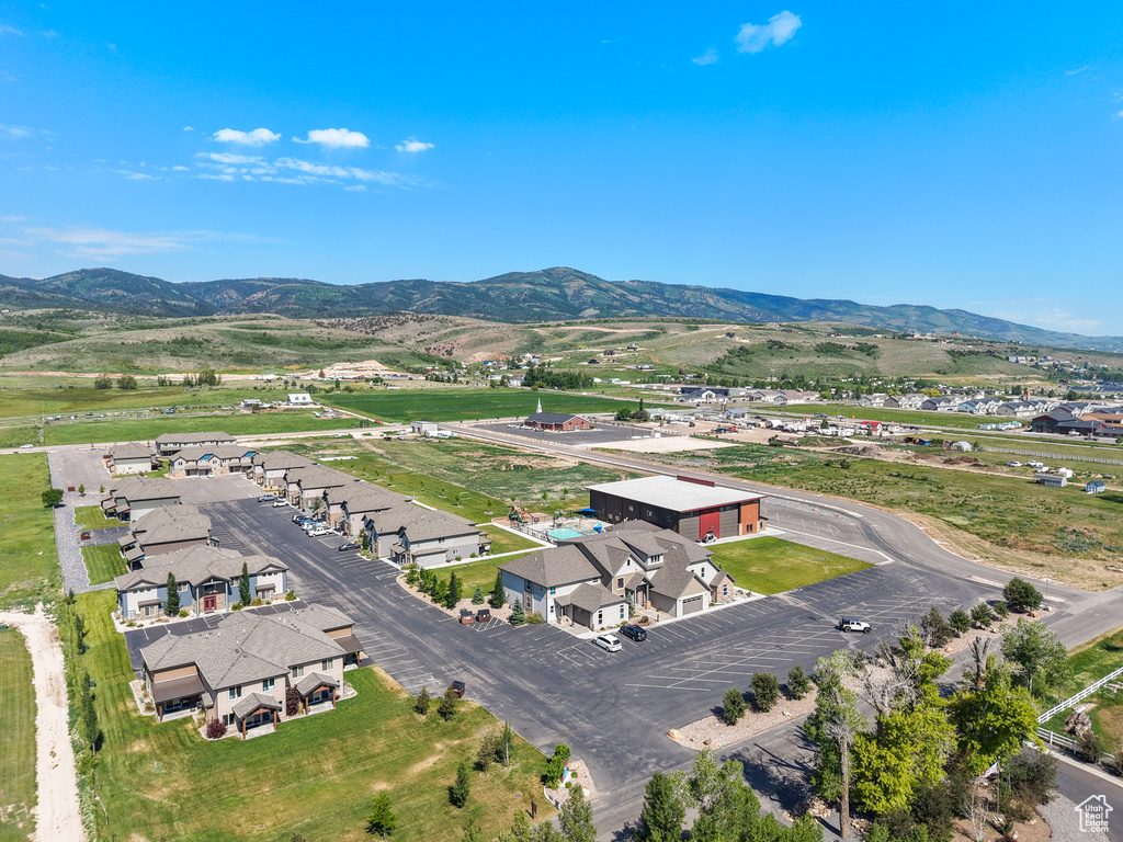 Aerial perspective of suburban area featuring mountains