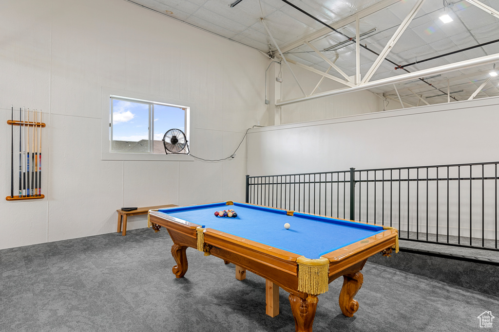 Game room featuring carpet flooring and billiards