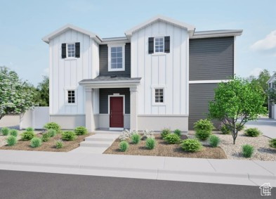 Modern inspired farmhouse with board and batten siding