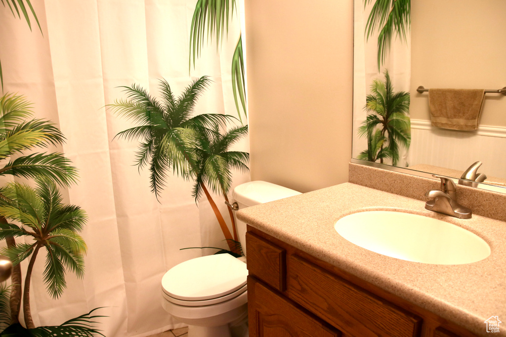 Full bathroom featuring vanity and a shower with curtain