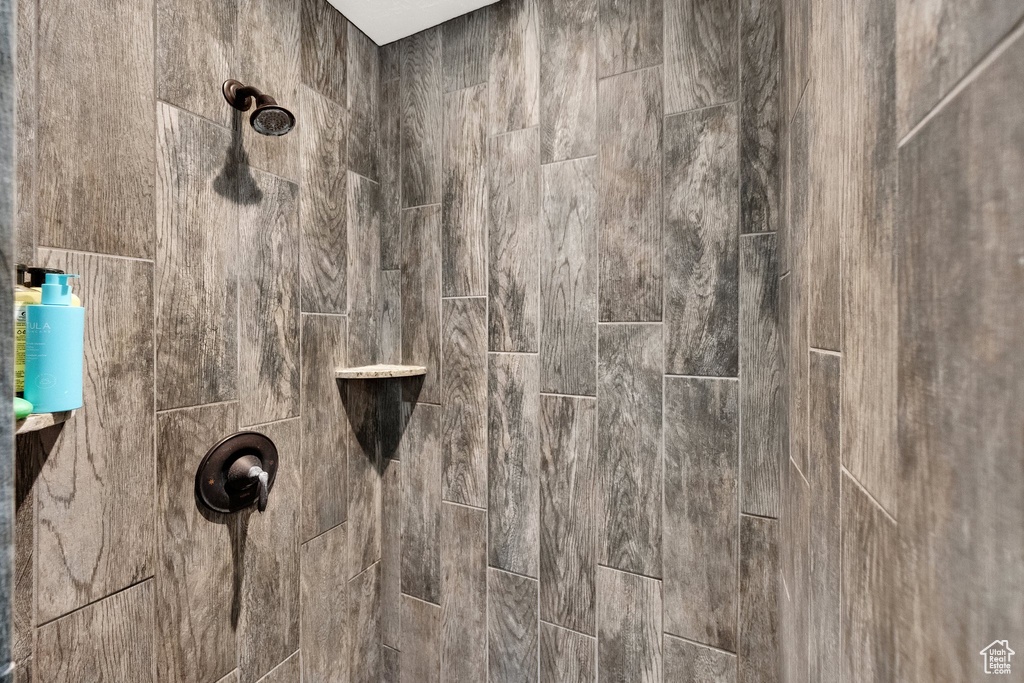 Bathroom view of tiled shower