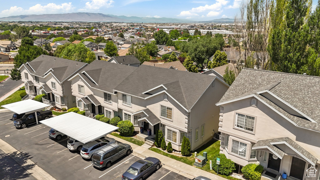 Aerial perspective of suburban area with mountains