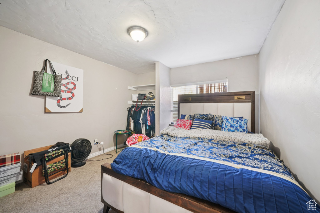Bedroom with carpet flooring and a closet