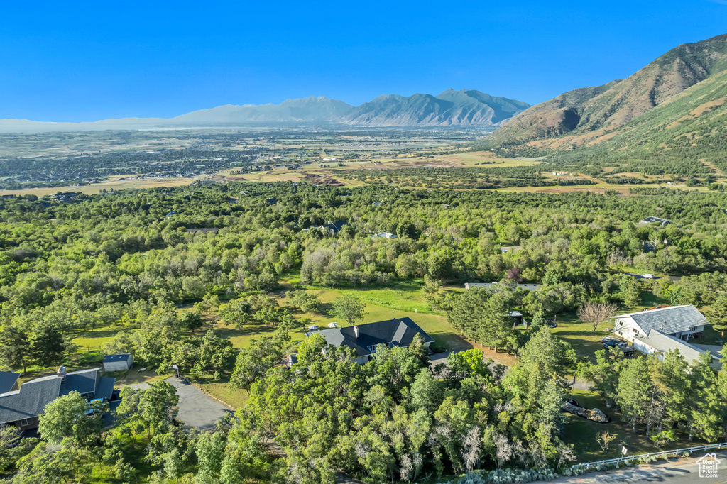 Aerial view of property\'s location with mountains and a forest