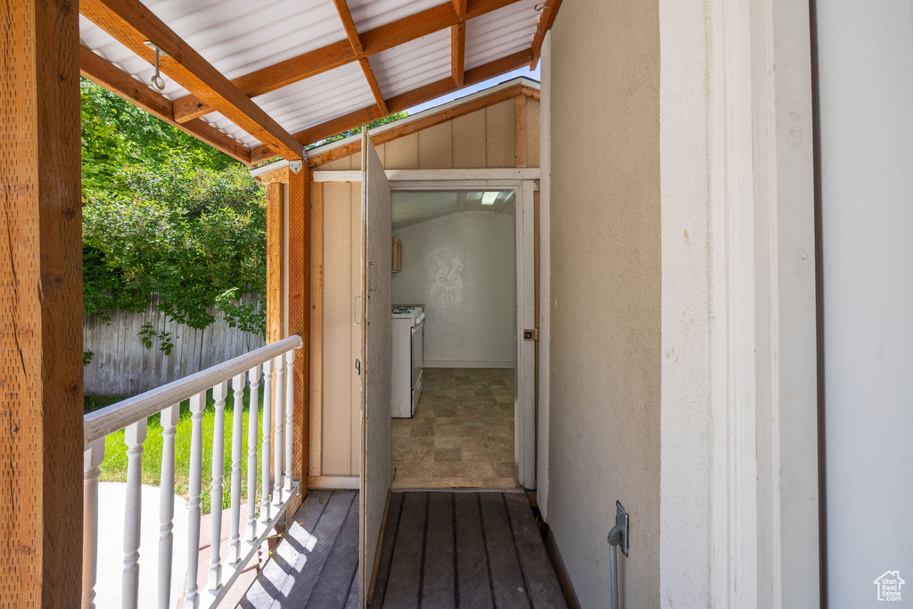 Wooden terrace with separate washer and dryer
