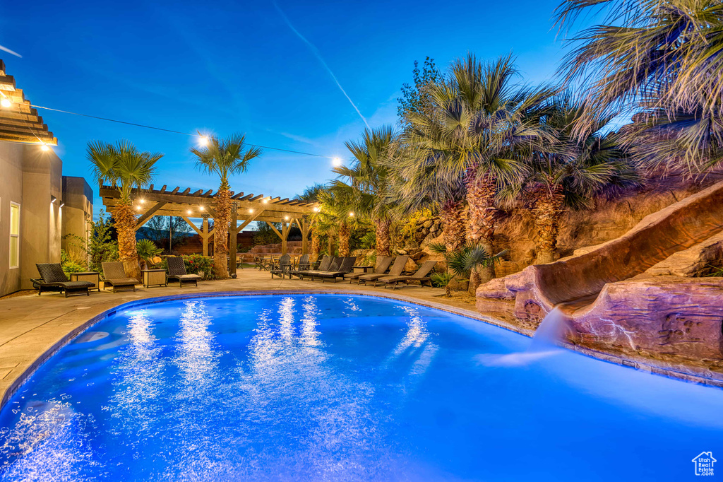 Outdoor pool featuring a patio