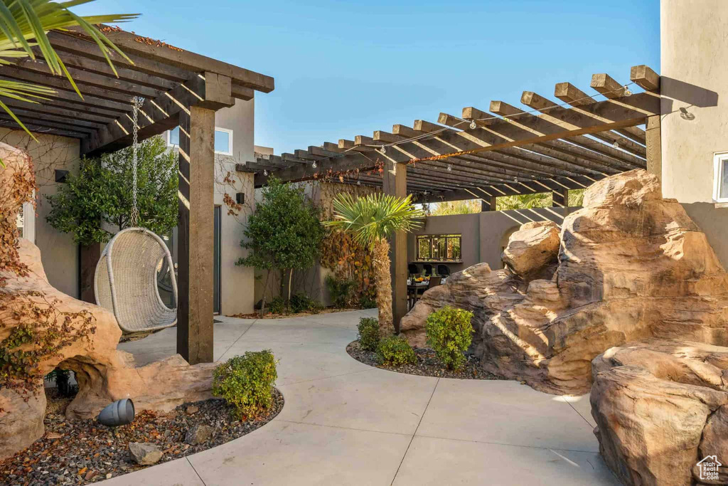 View of patio / terrace featuring a pergola