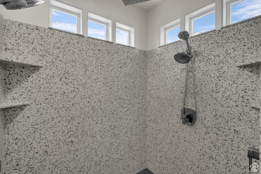 Bathroom view of tiled shower