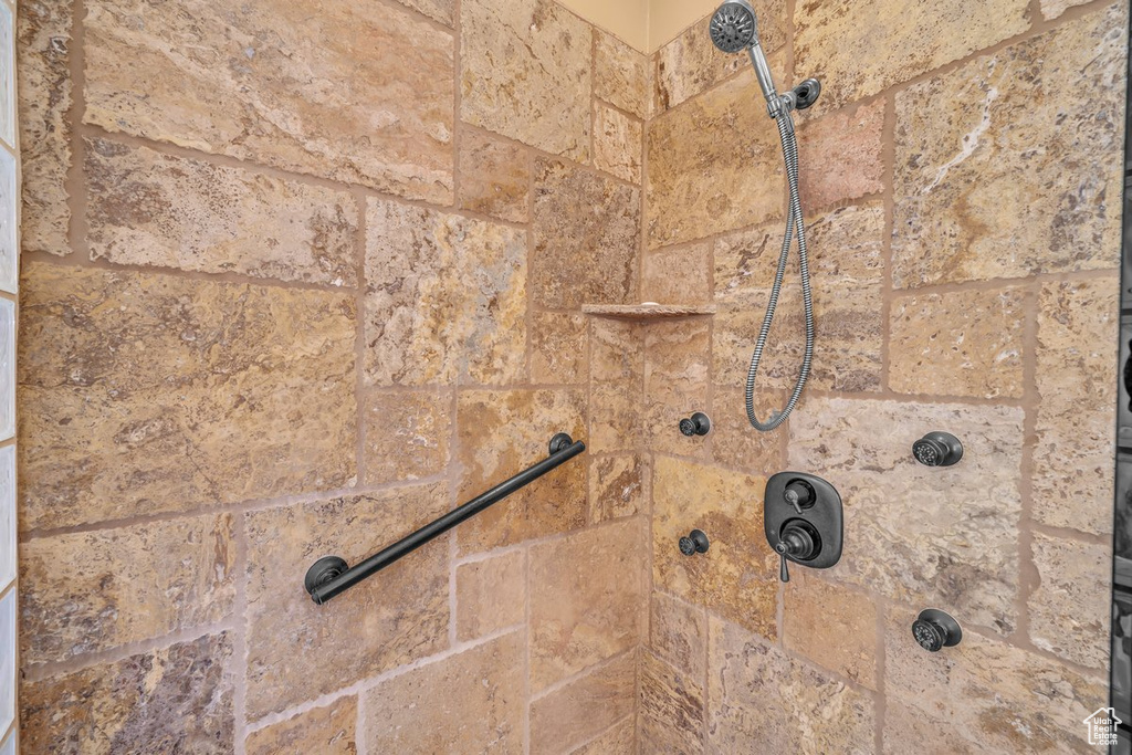 Bathroom view of a tile shower
