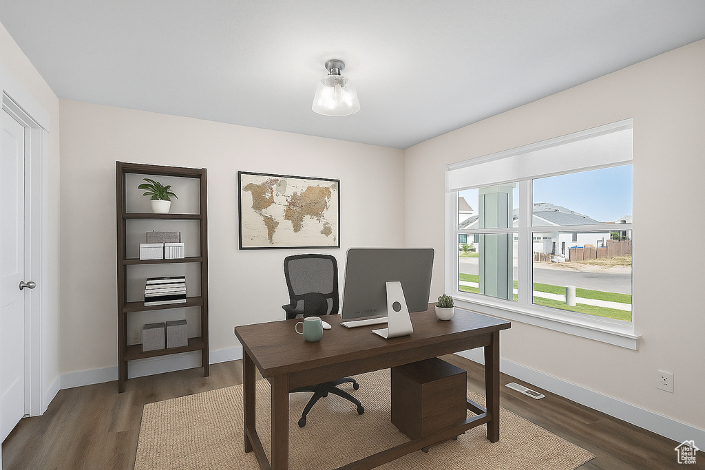 Office featuring wood finished floors