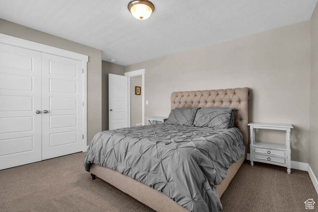 Bedroom featuring carpet floors and a closet