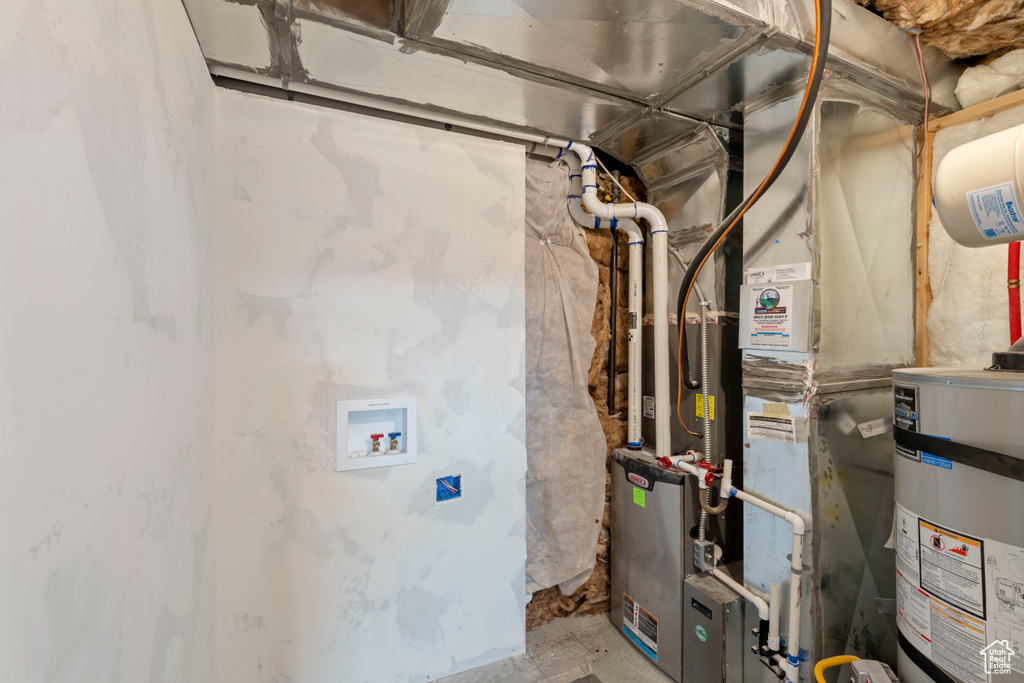 Utility room featuring water heater