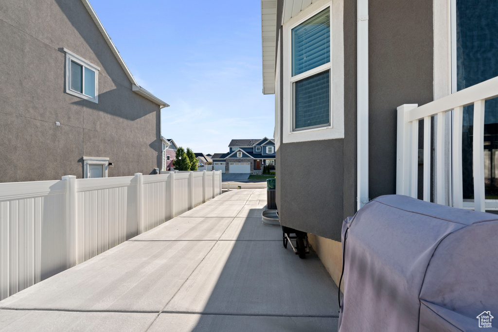 View of patio with area for grilling