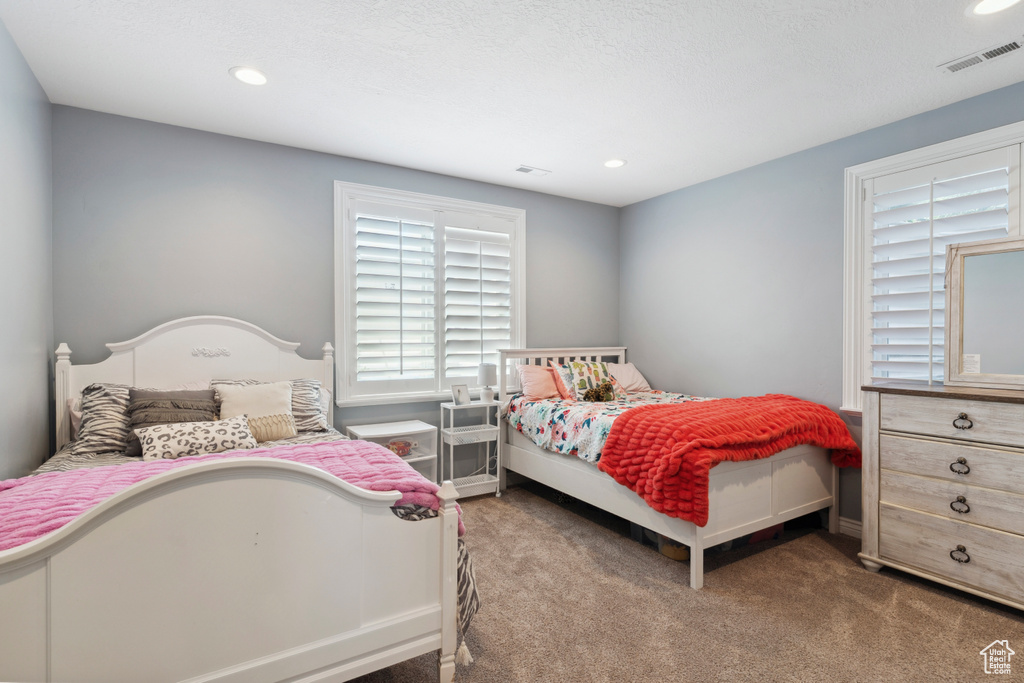 Carpeted bedroom featuring recessed lighting