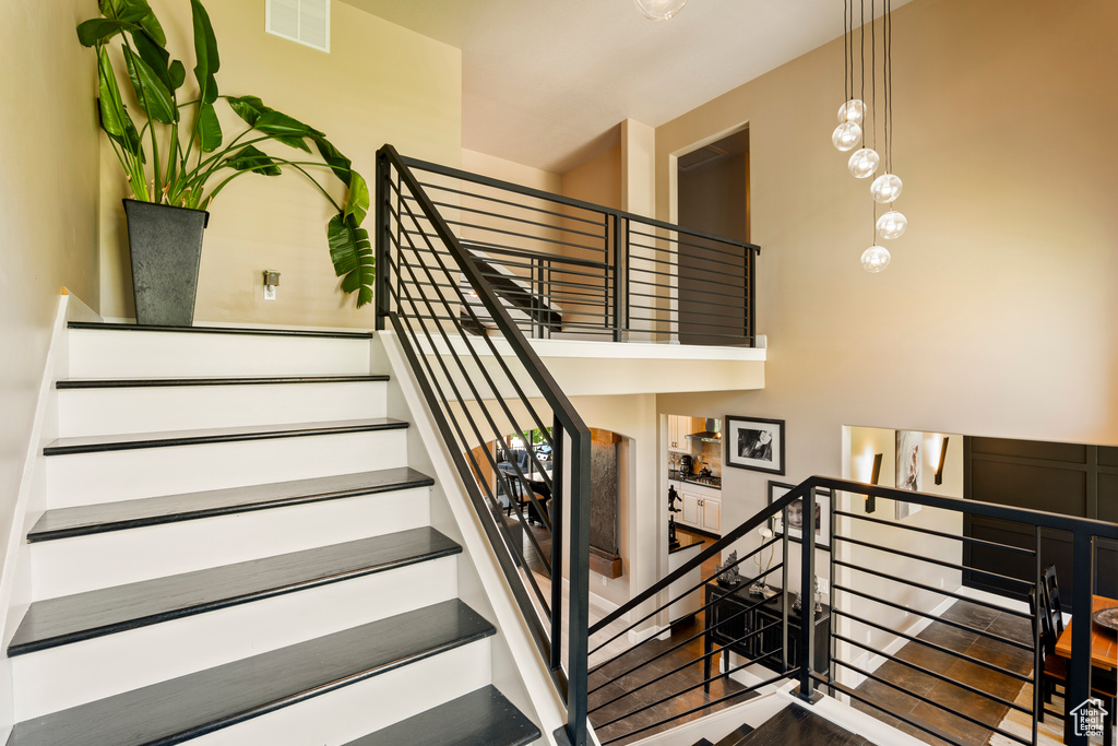 Stairway with wood finished floors