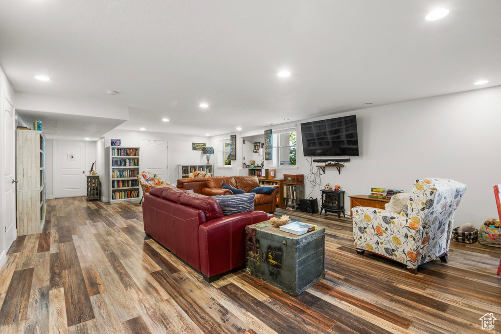Living area featuring recessed lighting and wood finished floors
