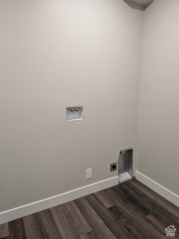Laundry area with hookup for a washing machine, dark wood-type flooring, and hookup for an electric dryer