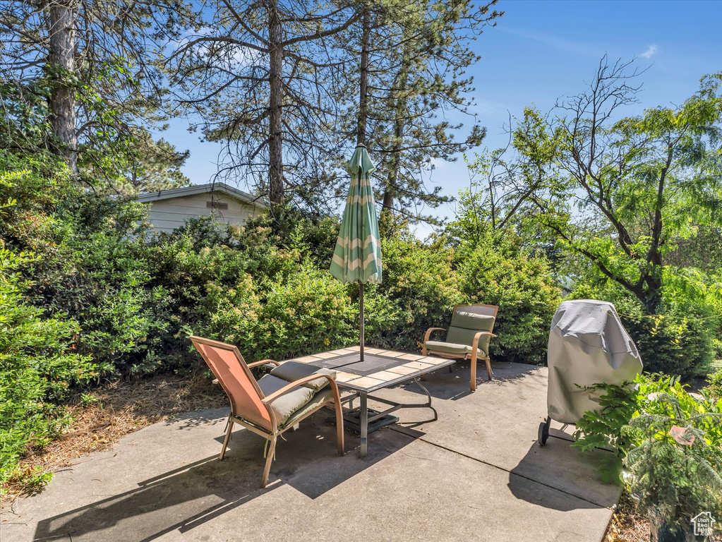 View of patio with area for grilling