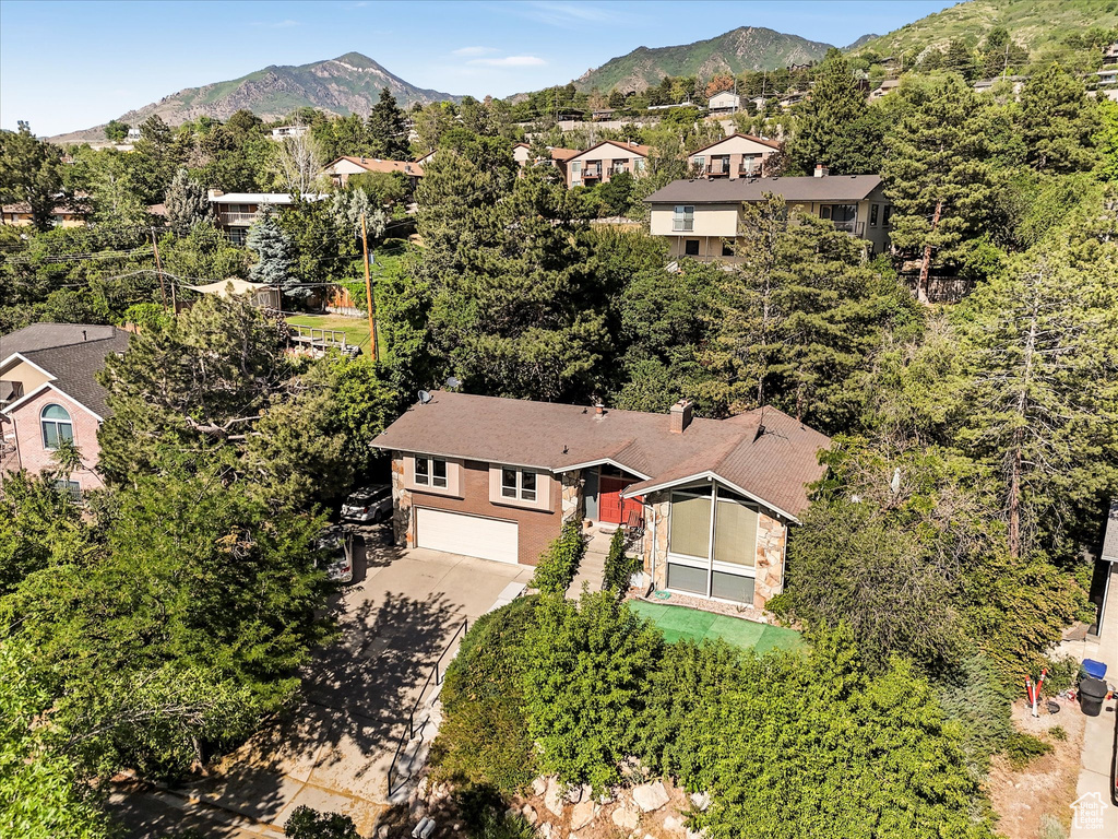 Aerial view of a mountain backdrop