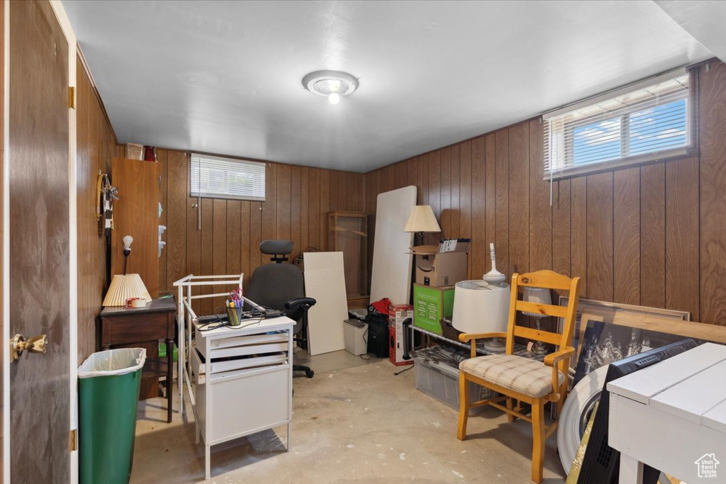 Below grade area with wooden walls