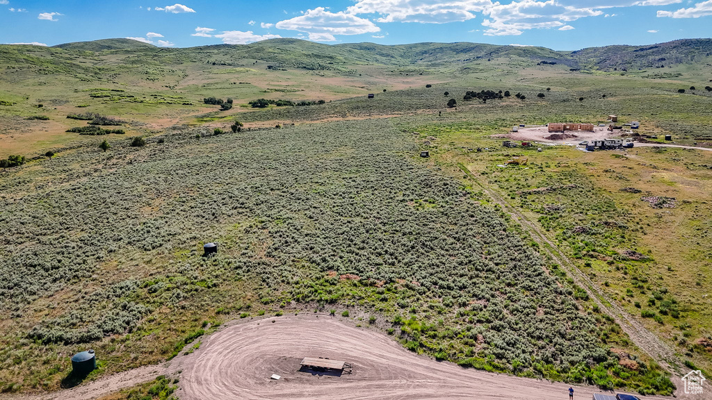 Aerial view of a mountainous background