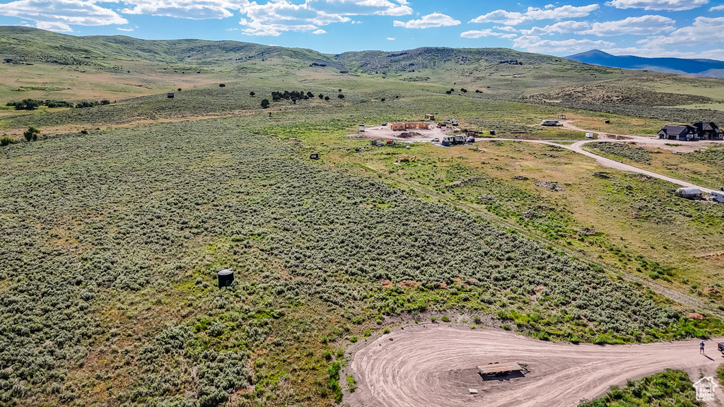 Aerial view of a mountain backdrop