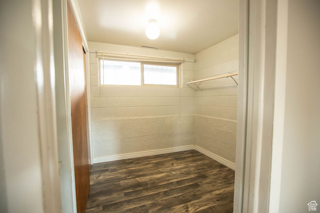 Spacious closet with dark wood finished floors
