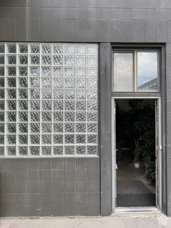 Exterior view of concrete block wall