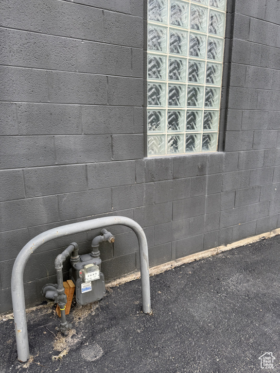 Exterior view of concrete block wall