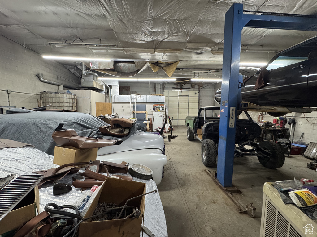 Garage with concrete block wall