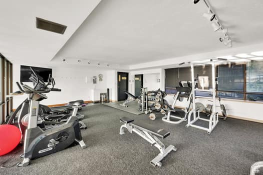 Workout area featuring rail lighting