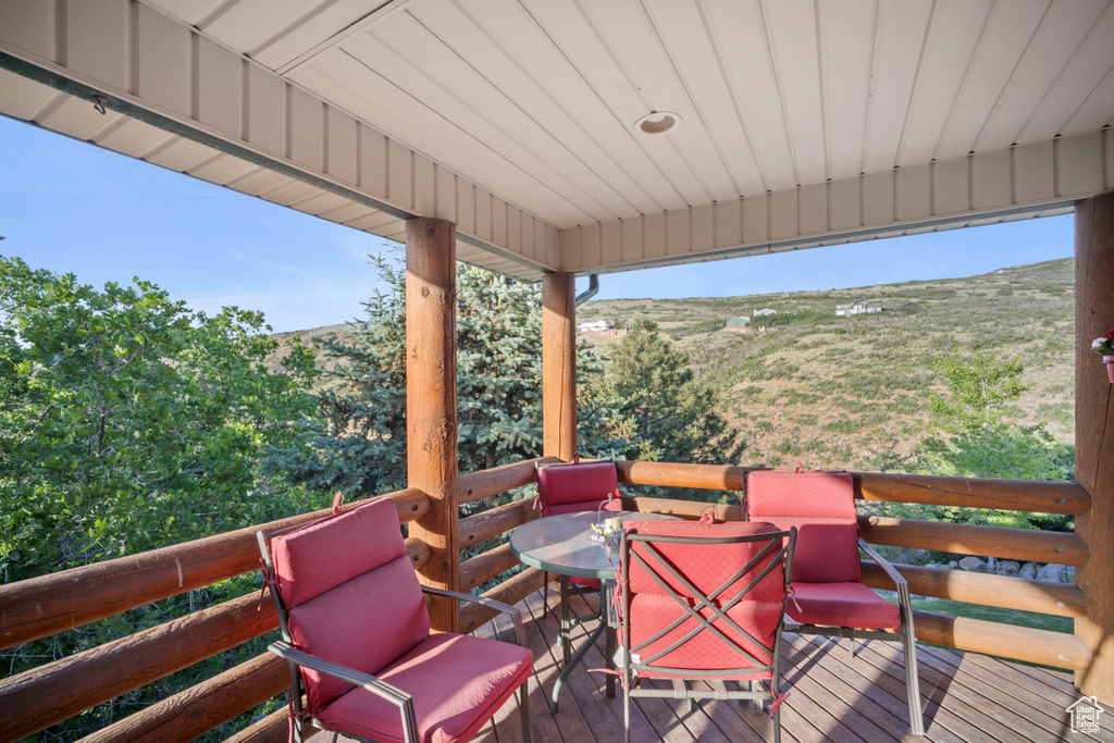 Wooden deck with a mountain view