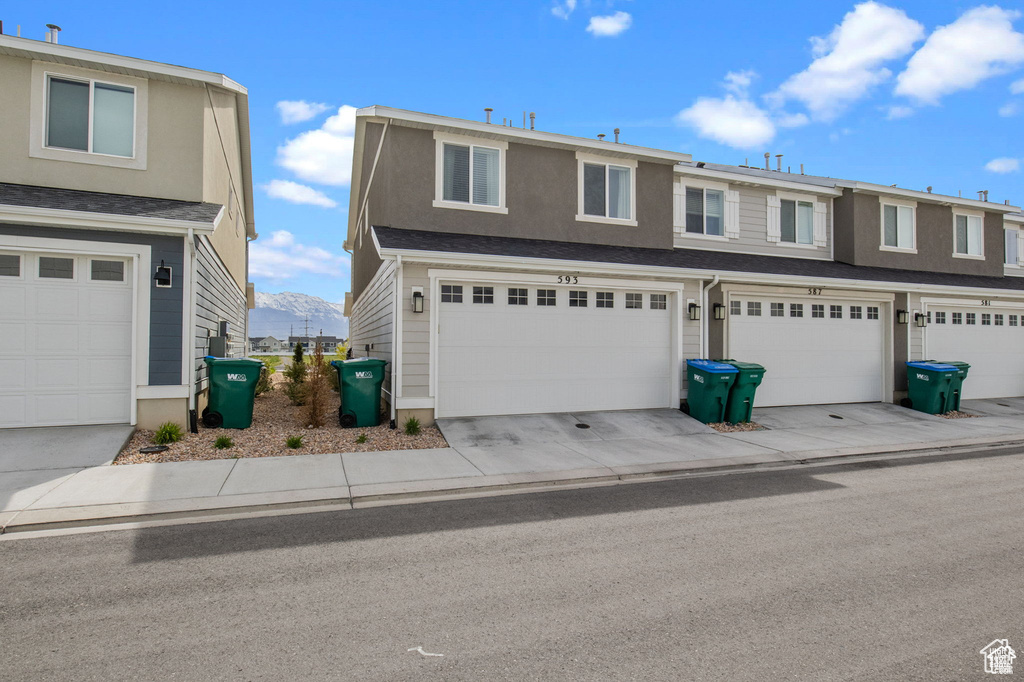 View of front of home with a mountain view