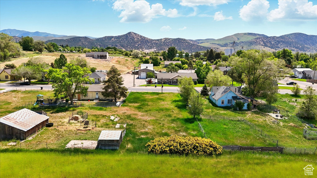 Aerial view of a mountainous background