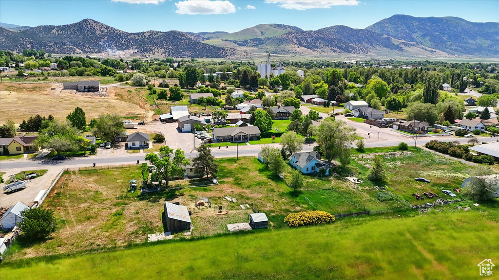 Aerial perspective of suburban area featuring mountains